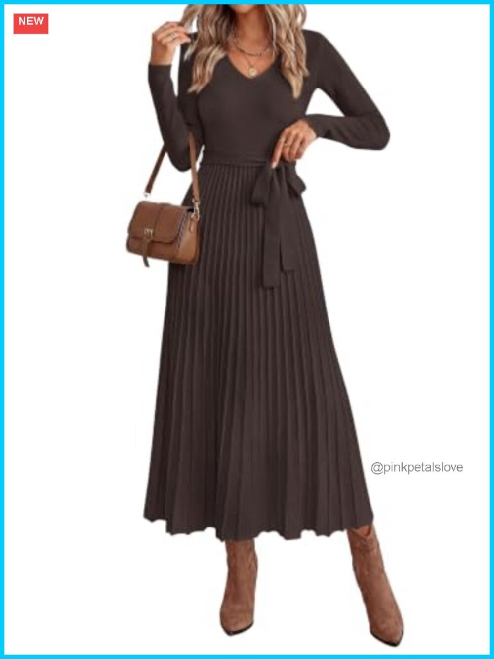 Womens Fall Maxi Long Sleeve Sweater Dress V-Neck A-Line Bow Knit